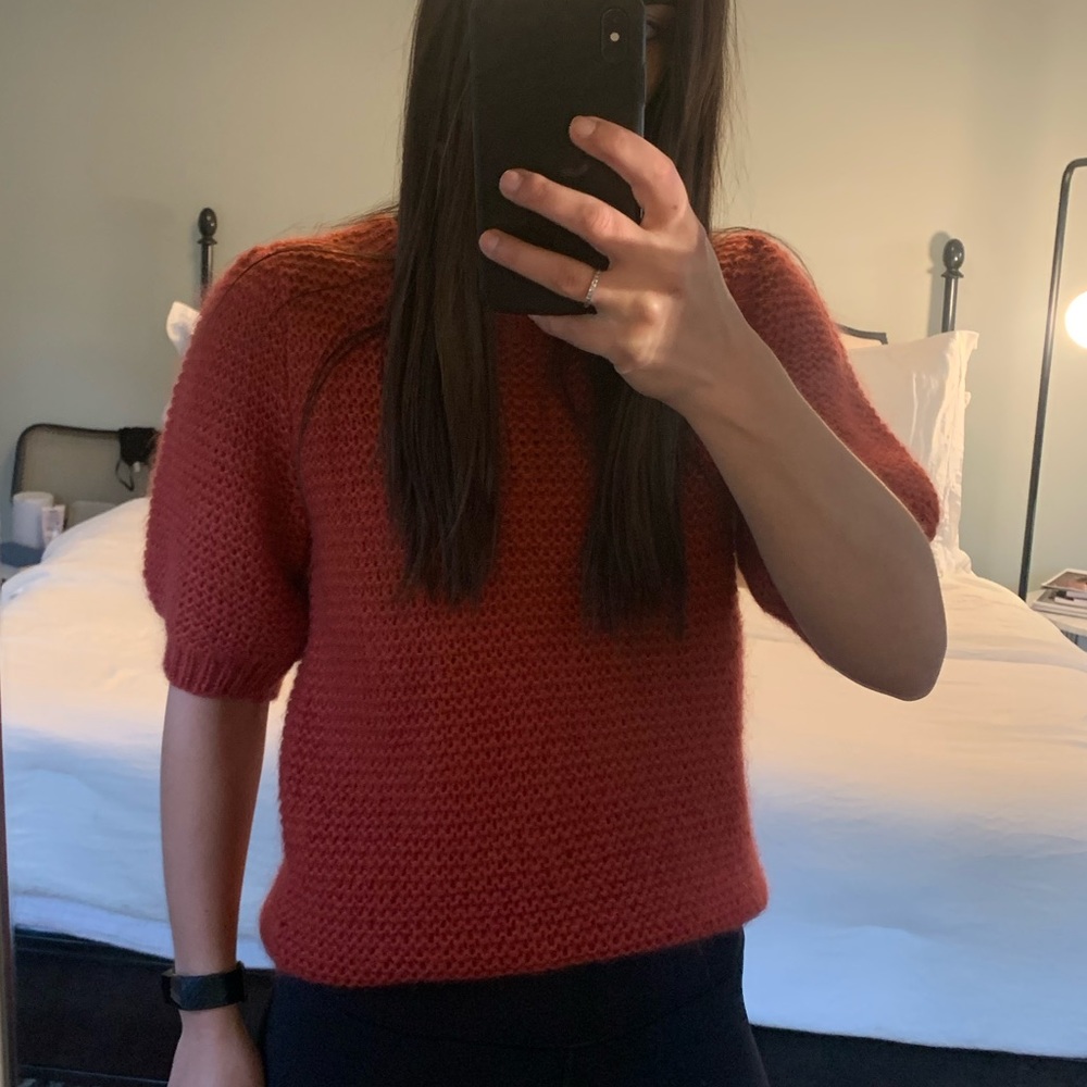 Anine Bing burnt orange / red puff sleeve shirt sleeve sweater